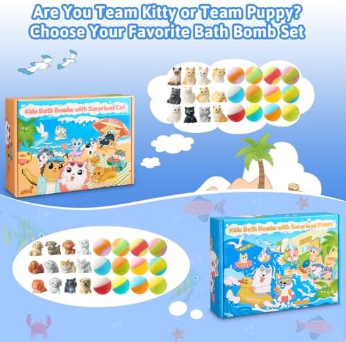 Bath Bombs for Kids with Surprise Inside, 24 Pack Kids BathBombs with Puppy & Cat Toys, Child-Safe Natural Bath Bombs with Toys Inside for Girls and Boys, Birthday Party Favors