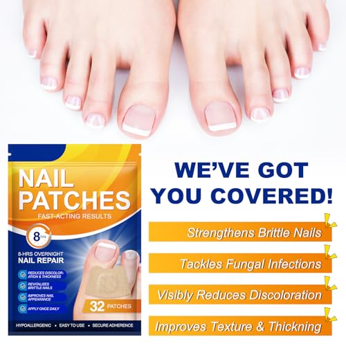 Toenail Treatment Extra Strength-8-Hrs Overnight Nail Repair,ingrown toenail treatment,Strengthens Brittle Nails,Improves Texture & Thickening Hypoallergenic Easy (2 pack 64 Patch)