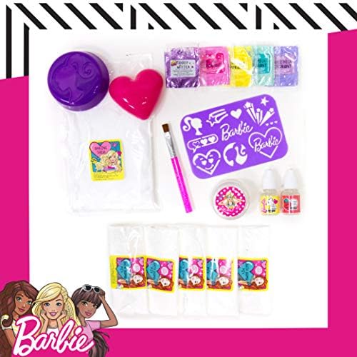 Barbie Make Your Own Bath Bomb Kit by Horizon Group USA, DIY Four Custom Colorful & Sweet-Smelling Bath Bombs, Includes Stencil, Glitter, Molds, Fragrances & More, Pink, Yellow, Teal & Purple
