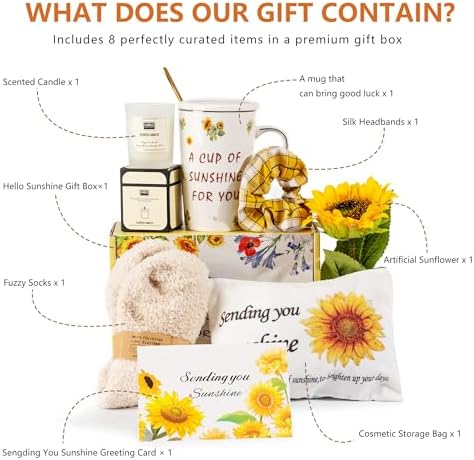 Birthday Gifts for Women, Self-Care Gift Box for Women - Sunshine & Sunflower Themed Relaxation Set, Encouragement Care Package for Best Friend (Birthday/Get Well/Thinking of You)