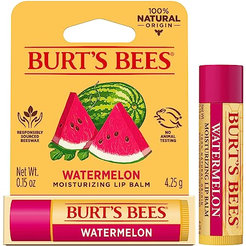 Burt's Bees Watermelon Lip Balm, Lip Moisturizer With Responsibly Sourced Beeswax, Tint-Free, Natural Conditioning Lip Treatment, 1 Tube, 0.15 oz.