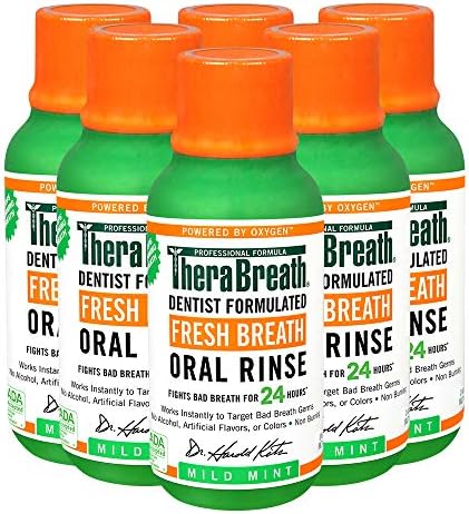 TheraBreath Fresh Breath Dentist Formulated Oral Rinse, Mild Mint, 3 Fl Oz (Pack of 6)