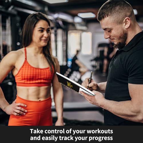 Fitness Workout Journal for Women & Men, A5 Hardcover Workout Log Book & Gym Exercise Planner With Progress Tracker, Goals, Calendar, 5.8" x 8.4" - Black