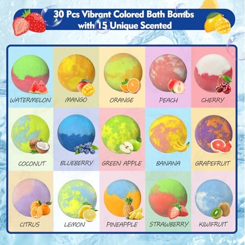Bath Bombs for Kids with Surprise Inside, 30 Pack Kids Bath Bombs with Toys Glow in The Dark, Child-Safe Colorful Bubble Fizz Bath Ball Gift Set for Easter Egg, Birthday,Christmas