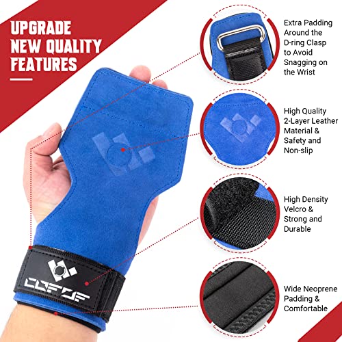 COFOF Weight Lifting Wrist Strap,Double Layer Leather Weightlifting Wrist Strap for Deadlift and Powerlifting, Adjustable Neoprene Padded Gym Workout Lifting Wrist Hooks for Men/Women(Pair)