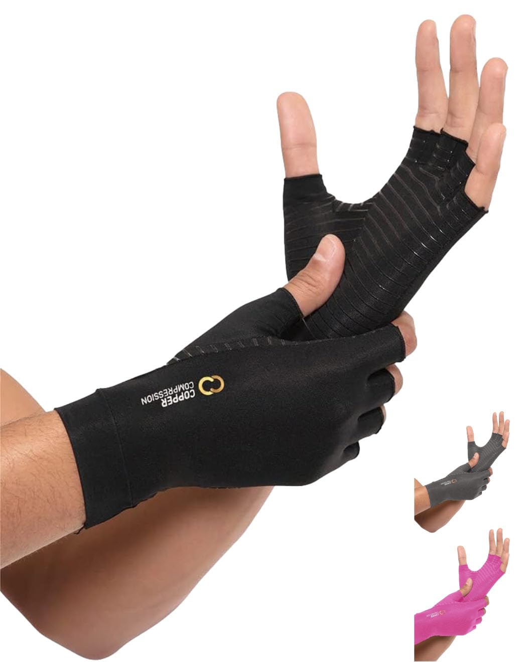 Copper Compression Arthritis Gloves | Fingerless Arthritis Carpal Tunnel Pain Relief Gloves For Men & Women | Hand Support Wrist Brace For Rheumatoid, Tendonitis, Swelling, Crocheting, Typing