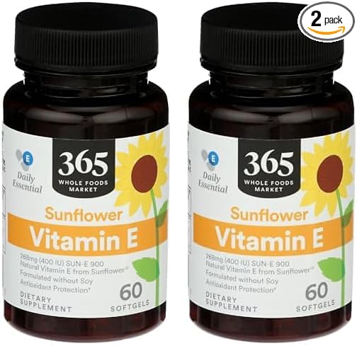 365 by Whole Foods Market, Sunflower Vitamin E, 60 Count (Pack of 2)