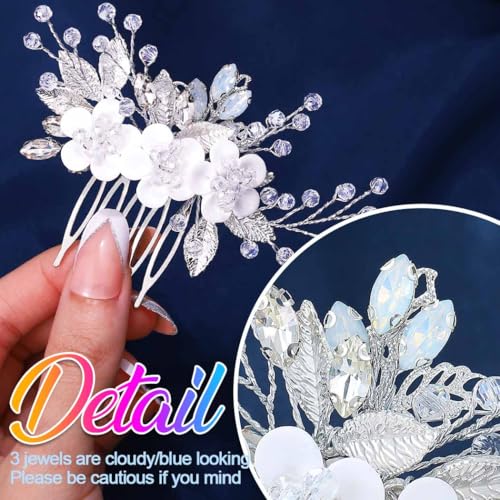 Catery Flower Bridal Hair Comb Silver Wedding Hair Clip Rhinestone Accessories for Women