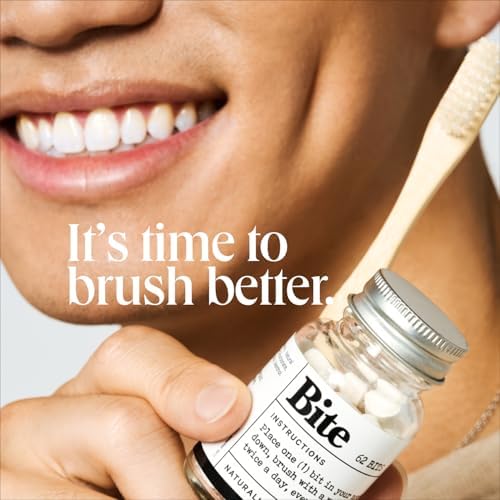 Bite Whitening Toothpaste Tablets – Nano Hydroxyapatite & Xylitol (Mint) | Sensitive Teeth Friendly | No Fluoride, Vegan, Cruelty-Free | Travel-Size | 2 Bottles (124 Bits) | Made in USA