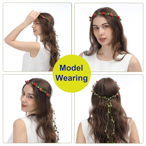 15 Pack Assorted Colored Rose Flower Crown Headband Garland Multicolor Headbands Wreath Floral Bohemian Headpiece for Vacation Fairy Party Wedding Festival