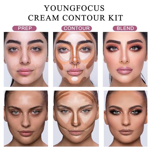 Youngfocus Cosmetics Cream Contour Best 8 Colors and Highlighting Makeup Kit - Contouring Foundation/Concealer Palette - Vegan & Cruelty Free - Step-by-Step Instructions Included