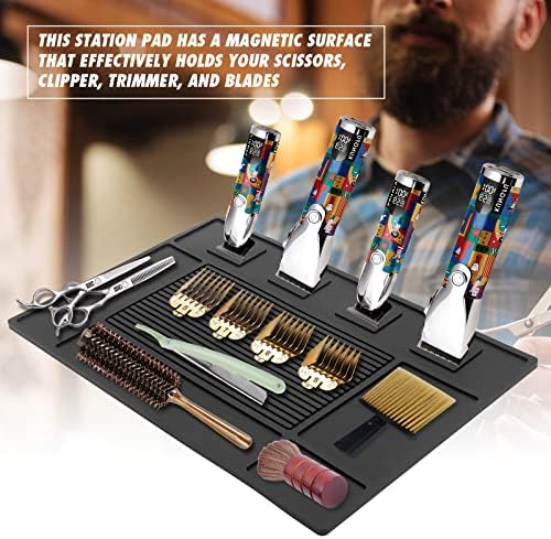 MoyRetty Magnetic Barber Organizer Mat for Clippers(17.7'' x 11.8''), Professional Anti-Slip Heat-Resistant Silicone Pad for Hair Stylist Supplies- 4 Magnets