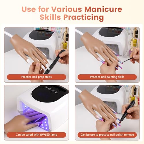 Practice Hand for Acrylic Nails Kit: Fake Silicone Hands Nail Mannequin Hand for Nail Extensions Nail Caving - Flexible Practice Nails Hand Set for Beginner Salon Home