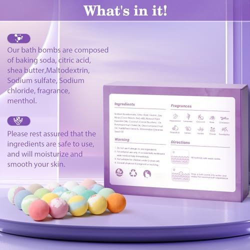 20PCS Bath Bombs for Women Presents Set Natural Wonderful Fizz Effect Bath Bomb with Shea Butter & Essential Oils, Bubble Bath Mothers Day Presents for Mom, Wife, Girlfriend