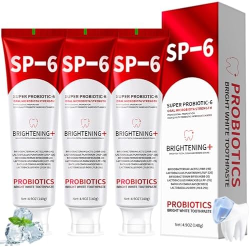 SP-6 Probiotic Whitening Toothpaste - Enhanced Formula with 6 Probiotics for Teeth Whitening and Gum Health - Enamel-Safe, Fluoride-Free, Fresh Mint Flavor,3 PCS