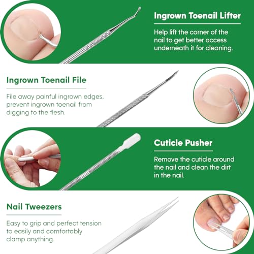 Ingrown Toenail Tools Kit, Ingrown Toenail Treatment, Stainless Steel Ingrown Toenail Removal Kit, Ingrown Toenail Corrector, Corrector Patch, Toenail Clipper, Nail File Lifter Pedicure Tool