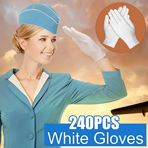 240 Pcs Cotton Gloves Cotton Bulk Pack Moisturizing Gloves Overnight Soft Cotton Gloves Uniform Gloves Coin Inspection Gloves Art Handling Gloves for Man and Woman (White)