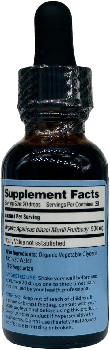 Agaricus Bio Super Liquid, Natural Killer Cell Activity, Organic Mushroom Extract, Agaricus Blazei Murill Mushroom, Tincture Drops with High Beta Glucans, Liver and Immune Support Supplement, 30 ml