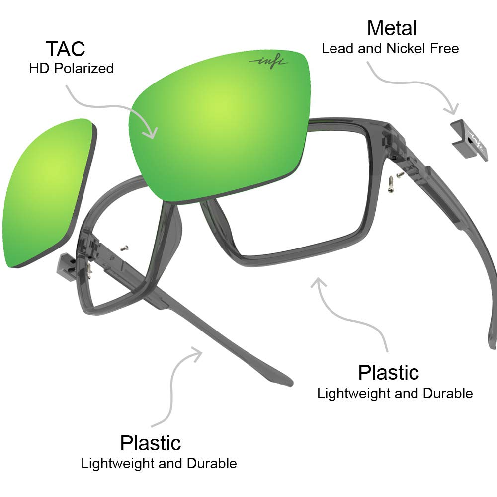 INFI Fishing Polarized Sunglasses for Men Women Driving Running Golf Glasses Green Mirrored UV Protection Designer Style Unisex (rubberized crystal grey)