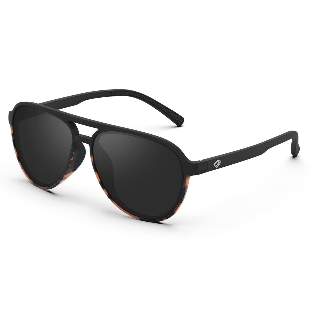 TOREGE Polarized Sunglasses For Men Women Aviator Sunglasses, Lightweight Sports Sun Glasses UV400 Protection For Driving Cycling Fishing Boating Beach Golf TR75 (Black Amber&Black&Gray Lens C3)