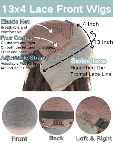 Amyes 30 Inch Straight Lace Front Wigs Human Hair 13x4 HD Lace Front Wig Pre Plucked 200 Density Glueless Wigs for Black Women Synthetic Mixed with Human Hair Wigs （Natural Black）