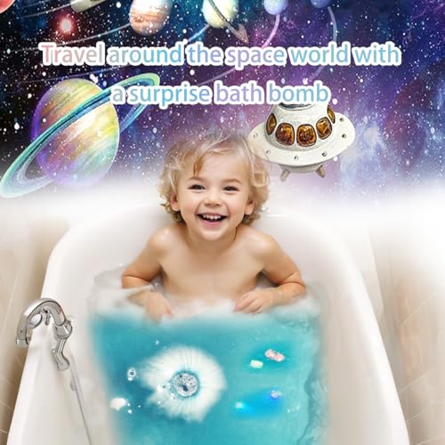 3.88OZ Bath Bombs for Kids Boys Girls Women with Toys Inside Surprise, 8 Light up Bath Bomb of Solar System Set, Organic Essential Oil spa Gift Set for Party, Christmas (8PCS Surprise Toys and Card)