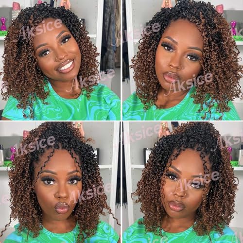 Aksice 8 Inch Yanky Twist Crochet Hair for Black Women 8 Packs Pre-looped Yankee Twist Hair Brown Spring Mini Passion Twist with Curly Ends Synthetic Crochet Braids (8 Inch, OT30#)