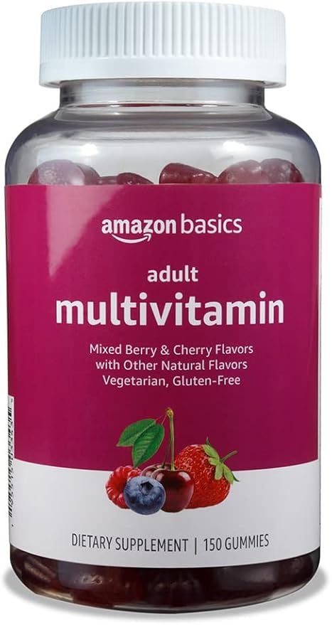 Amazon Basics Adult Multivitamin Gummies, Mixed Berry & Cherry, 150 Gummies, 75-Day Supply, Pack of 1 (Previously Solimo)