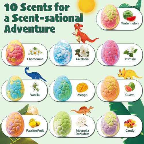 Dinosaur Bath Bombs for Kids with Surprise Inside, 20 Pack Natural Dino Egg Bath Bombs with Exclusive Carnivorous & Herbivorous Dinosaur Toys, Birthday Party Favors for Boys, Girls