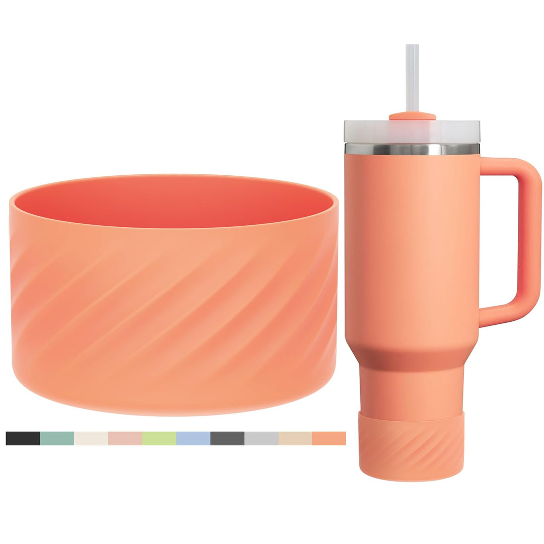 Affute Protective Silicone Boot for Stanley Quencher H2.0 40 oz & IceFlow Flip 20 oz 30 oz and hydroflask 12-24 oz, Anti-Slip Bottle Bottom Sleeve Cover (Nectarine)