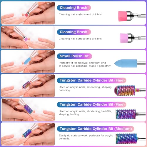25Pcs Nail Drill Bits Set, 3/32 Inch Tungsten Ceramic Diamond Carbide Nail Drill Bits for Acrylic Gel Polish, Cuticle Efile Remover for Manicure Pedicure