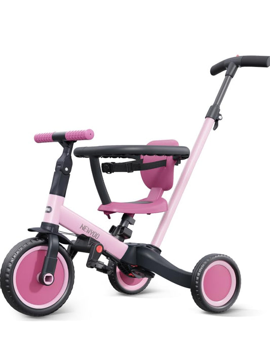 newyoo Toddler Bike, 5 in 1 Tricycles for 1-3 Year Olds, Convert to Balance Bike, Birthday Gift & Toy for Boys & Girls, Kids Trike with Push Handle, Pink, TR008