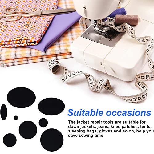 80 Pieces Down Jacket Patches Nylon Repair Tape Self-Adhesive Repair Patch with 8 Sizes for Jacket Tent Outerwear Repair, Round and Oval Shape (Black)