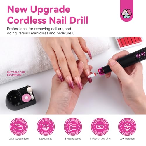 SAVILAND Electric Nail Drill Professional: 20000RPM Cordless Electric Nail File with Base Rechargeable Nail Drill for Gel Acrylic Nails Remove Polish Manicure Pedicure Salon at Home