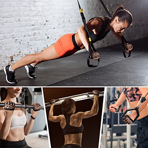 RYMNT Minimal Workout Gloves,Short Micro Weight Lifting Gloves Grip Pads with Full Palm Protection & Extra Grip for Men Women Weightlifting,Gym,Cross Training,Powerlifting,WODs.Leopard-Small