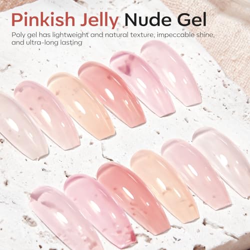modelones Poly Gel Nail Kit 6 Colors with 8 W Nail Lamp Extension Gel Kit Jelly Milky White Pink Nude Complete Tools Beginner Thickening Solutions DIY at Home for Women
