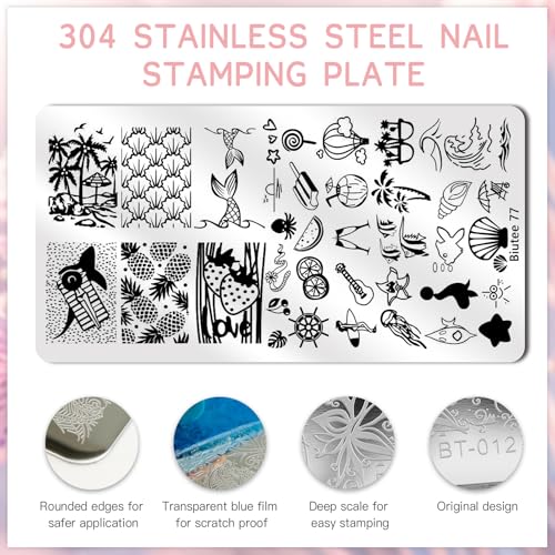 Biutee Nail Stamper Kit Nail Art Stamping Plate Set 8 Stamping Nail Polish Gel 12 Stamp Plate Jelly Silicone Stamper Flower Animal Lace Girl Star Rose Love Template Tool Supplies Holiday Design