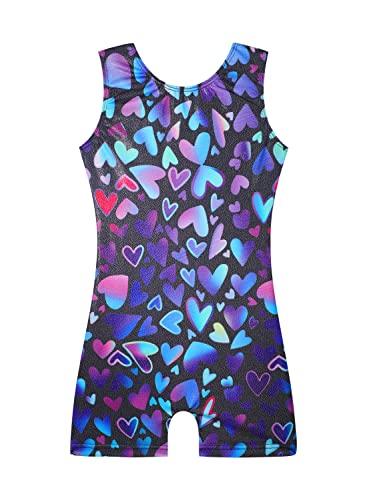 EQSJIU Gymnastics Shorts For Girls Blue Heart Shiny Kids Gymnastics Leotards For Girls 5/6 Years Little Students