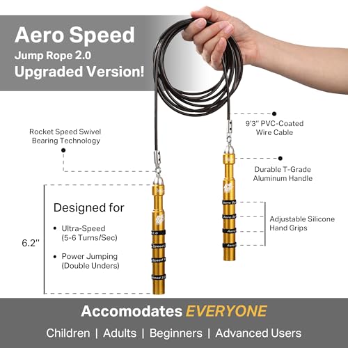 Buddy Lee Aero Speed Jump Rope 2.0 Upgraded Version with Sonic Rocket Speed Swivel Bearing | Tangle-Free & Adjustable Jump Rope for Men & Women - For Fitness, Double-Unders, and Cross-Training