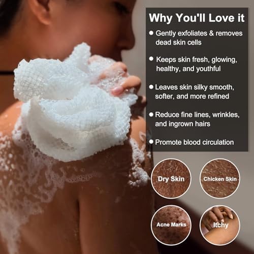 African Net Sponge Authentic with Knots, African Scrub Bath Net, 2 Pieces Exfoliating Body Back Scrubber for Shower, Gentle Exfoliating Washcloth, with 1 Soap Bag (Purple & Green)