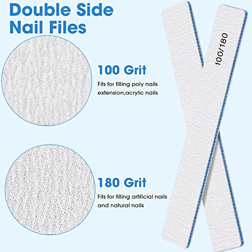 200 Pcs 100/180 Grit Nail Files, Reusable Nail File Double Sided Emery Boards for Acrylic and Gel Nails, Professional Fingernail Files Manicure Tools for Filers Salons Home Pedicure Beauty