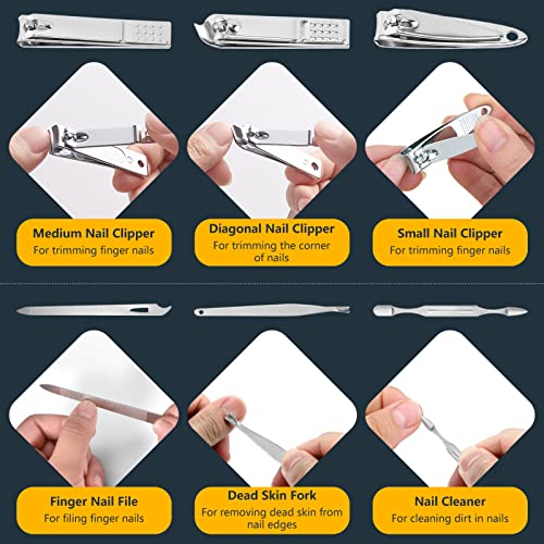 Manicure Set - Cuticle Remover Cream, 19Pcs Nail Clipper Pedicure Kit, Professional Grooming Kit with Black Luxurious Travel Case, Stainless Steel Nail Kit for Men Women, Gifts for Women