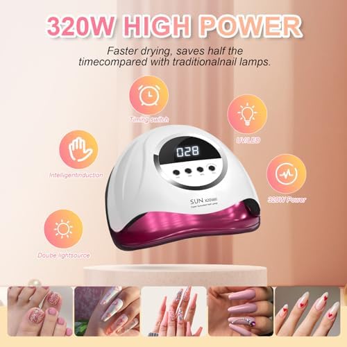 320W UV LED Nail Lamp, Professional Nail Dryer Gel Polish Light with 72 Beads, UV Nail Light with 4 Timer Settings, Nail Polish Curing Gel LED Dryer with Automatic Sensor, LCD Display