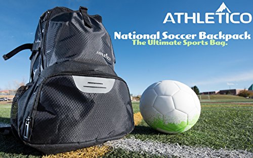 Athletico National Soccer Bag - Backpack for Soccer, Basketball & Football Includes Separate Cleat and Ball Holder (Black)