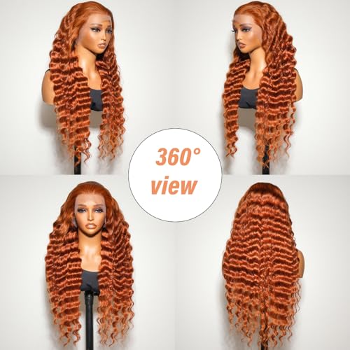 30 Inch Ginger Wig Human Hair 13x6 Deep Wave Lace Front Wigs 200 Density Hd Lace Curly Orange Wig Glueless Wigs Human Hair Pre Plucked Pre Cut With Baby Hair