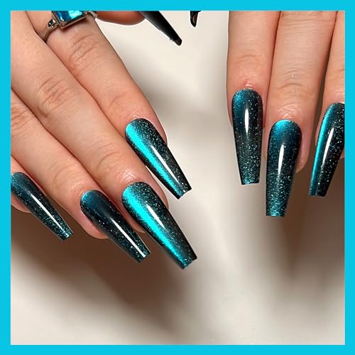 4 Pack Press on Nails,KKUUOO Long Coffin Fake Nails,Gradient & Glitter Design False Nails,Full Cover Glossy Acrylic Nails,Stick on Nails for Women Girls,96Pcs 12 Sizes-4 Styles In Total