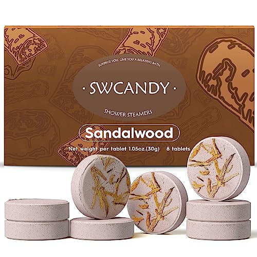 Aromatherapy Shower Steamers Birthday Day Gifts Sandalwood - Swcandy 8 Pcs Bath Bombs Birthday Gifts for Women, Shower Bombs with Essential Oils, Relaxation Home SPA for Women Who Has Everything