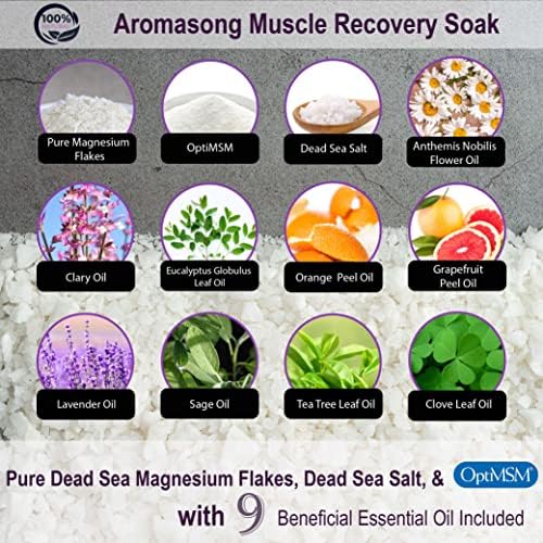 Aromasong Muscle Recovery Bath Soak for Muscle | Sore Muscle Soak with Dead Sea Salt, OptiMSM, Magnesium Flakes & Essential Oils | 3 Lb. - Made in USA.