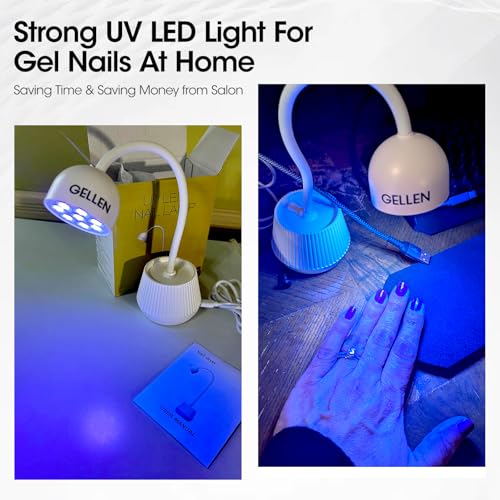 Gellen Gooseneck U V Lamp for Gel Nails, Rechargeable Flash Cure Lamp, 365+405nm 24W Nail UV Light, Smart Sensor Cordless Mini U V Light for Nail Art