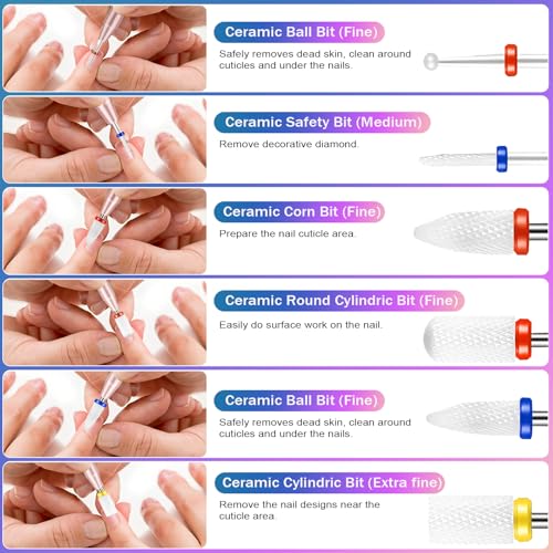 25Pcs Nail Drill Bits Set, 3/32 Inch Tungsten Ceramic Diamond Carbide Nail Drill Bits for Acrylic Gel Polish, Cuticle Efile Remover for Manicure Pedicure